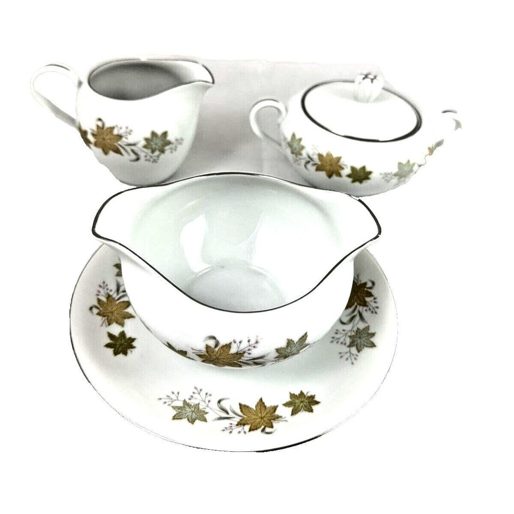 LOVELY Gayle Creamer Sugar Bowl Gravy Boat W/Underplate China Set Japan MCM 3842